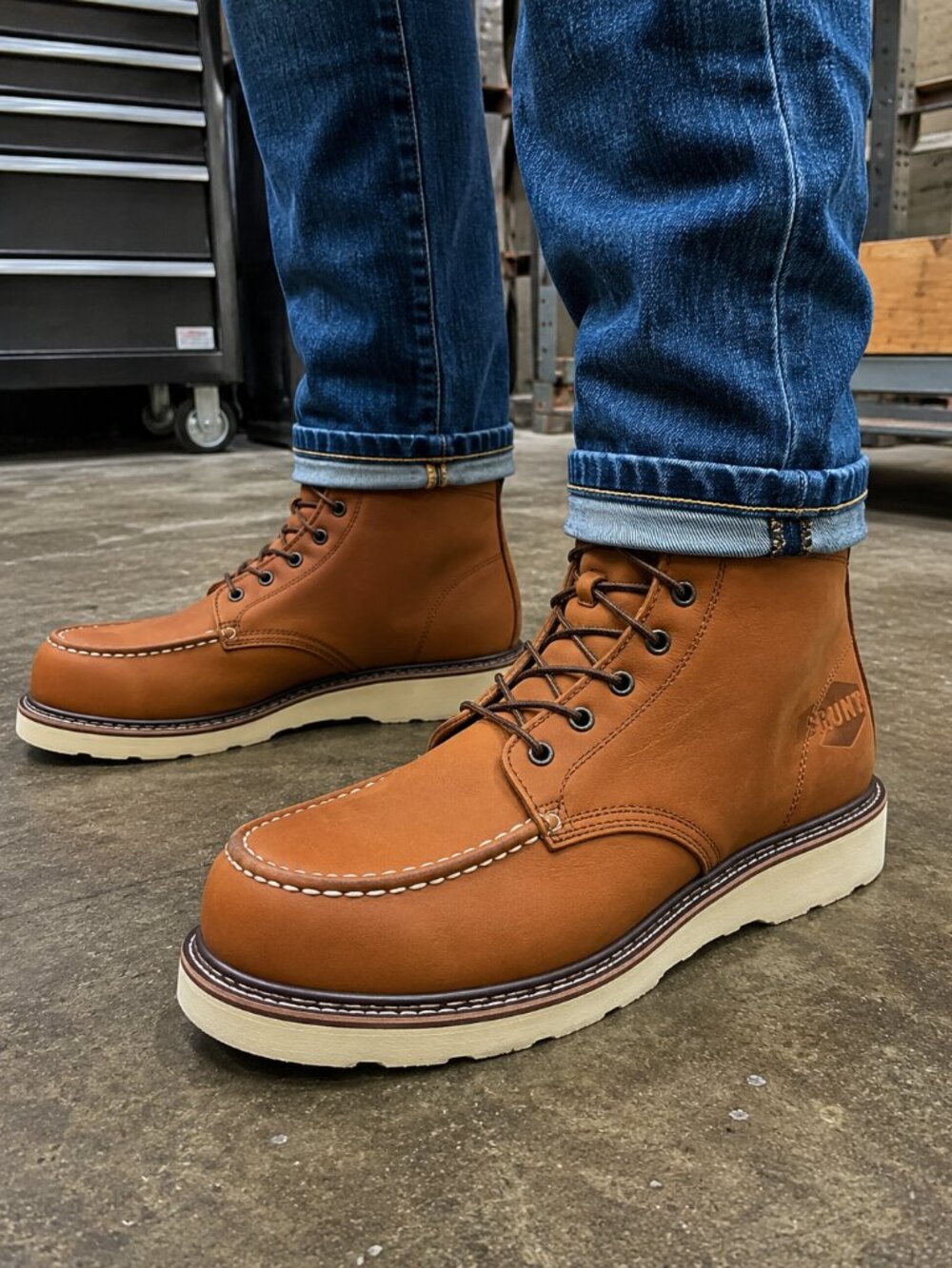 Brunt Men’s Tan Leather Moc Toe Work Boots